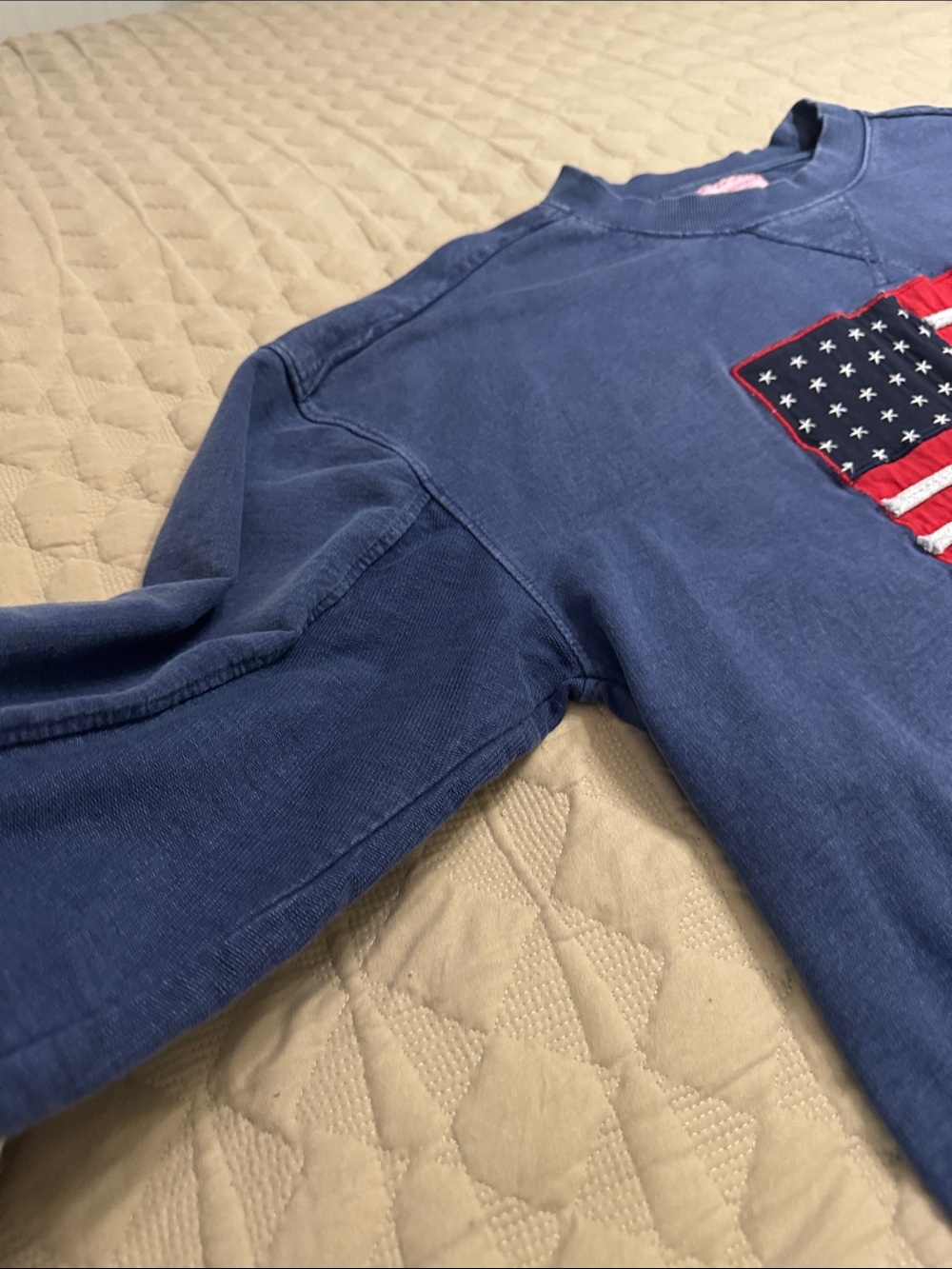 Simply Southern Blue Crewneck Sweatshirt with Red White Flag Patch - Picture 5 of 8